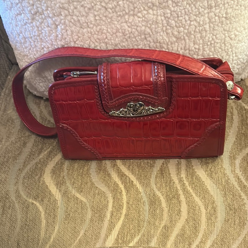Vibrant Red Leather Clutch with Crocodile Texture